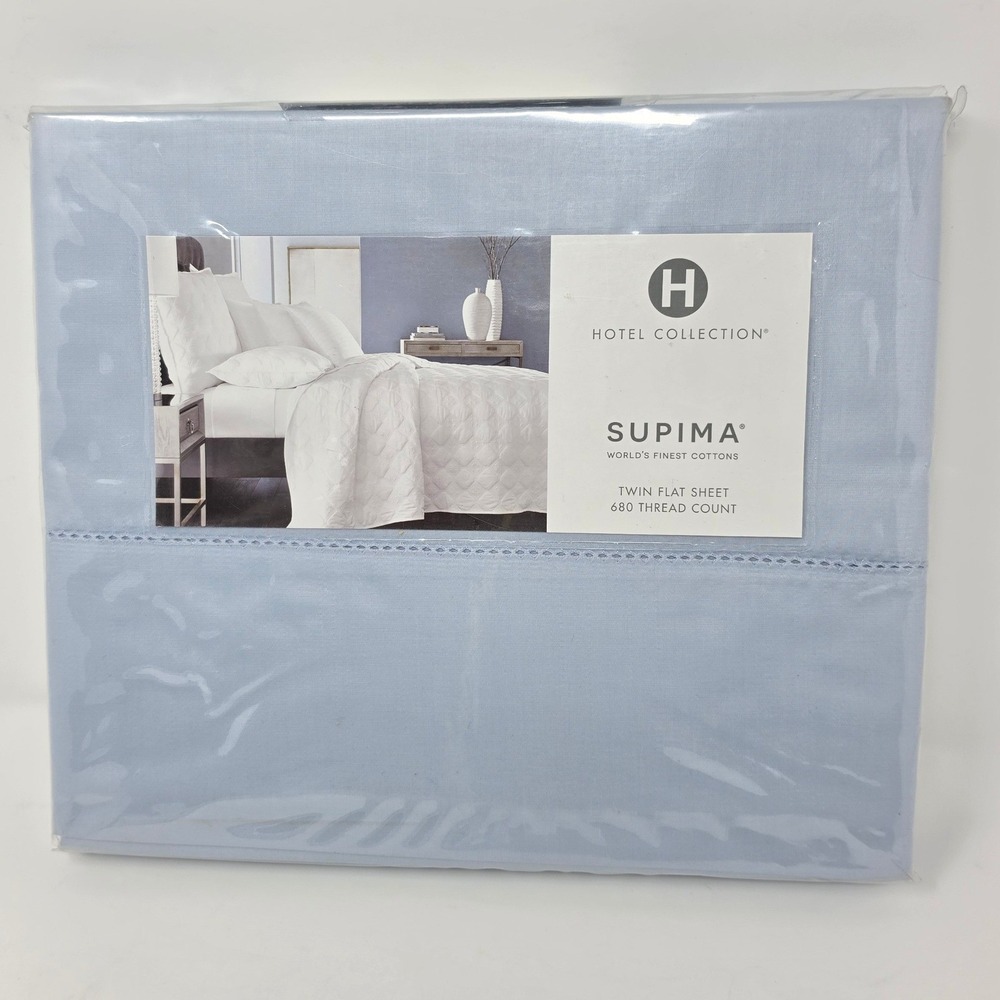 Hotel Collection Supima 680 Thread Count Twin Flat Sheet Light Blue Hemstitch